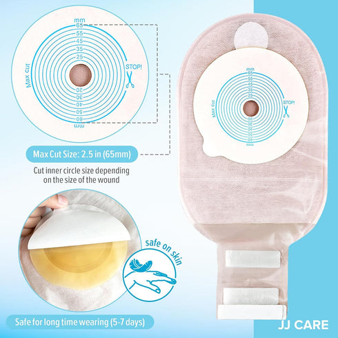 JJ CARE Colostomy Bags 20 PCS, One-Piece Pouching Ostomy Bags, No Mess Ostomy Supplies for Ileostomy, Colostomy, Urostomy Stoma Care with Odor Barrier, Drainable Ostomy Pouch with Cut to Fit Closure